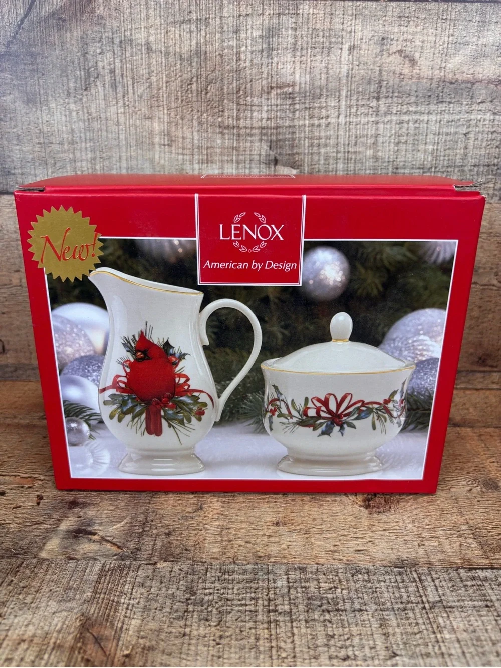 Lenox Winter Greetings Sugar & Creamer Set New in Original Box MSRP $100